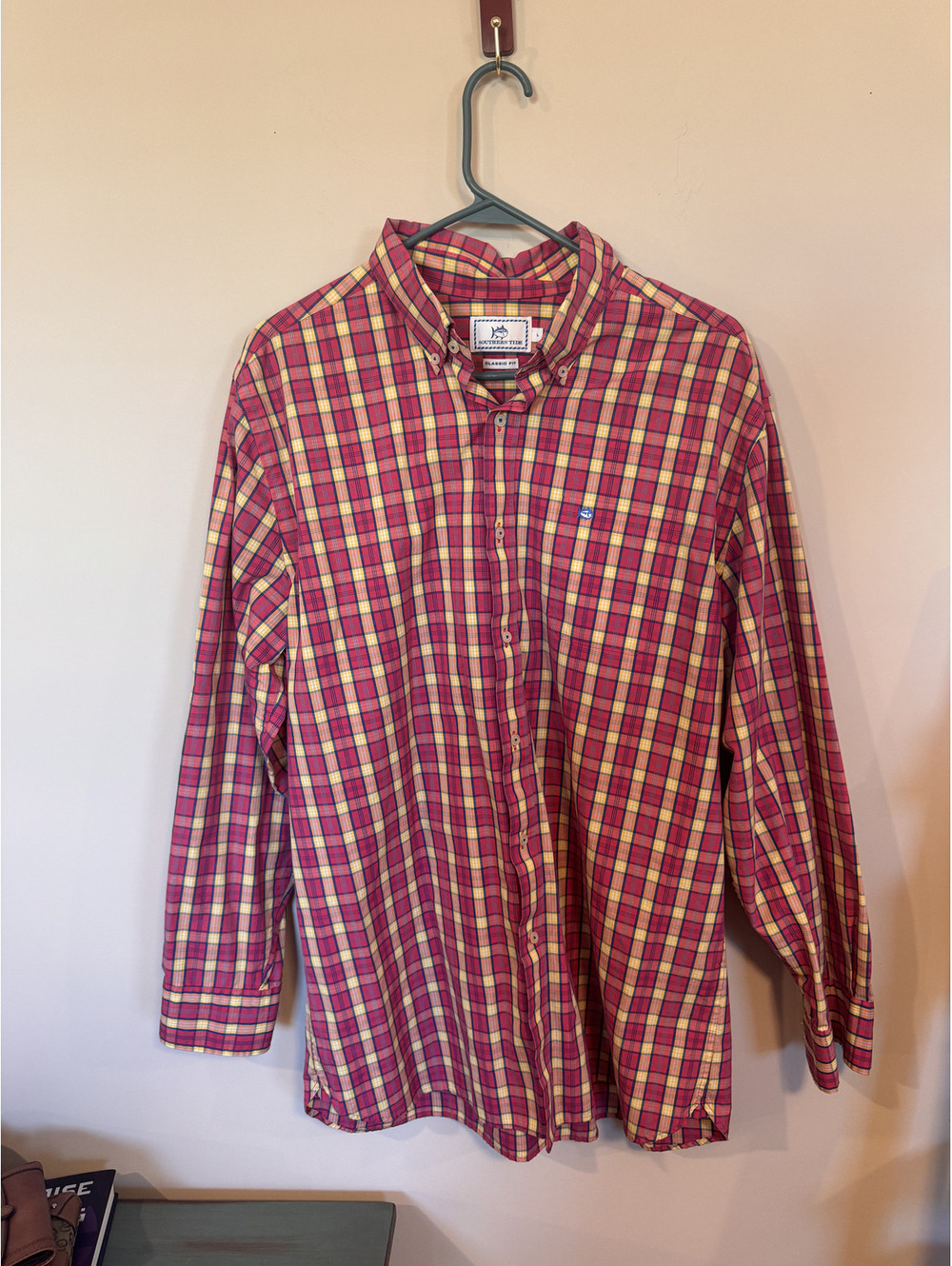 Southern Tide Men Plaid Button Down Shirt Long Sleeve Red Yellow Skipjack Size L